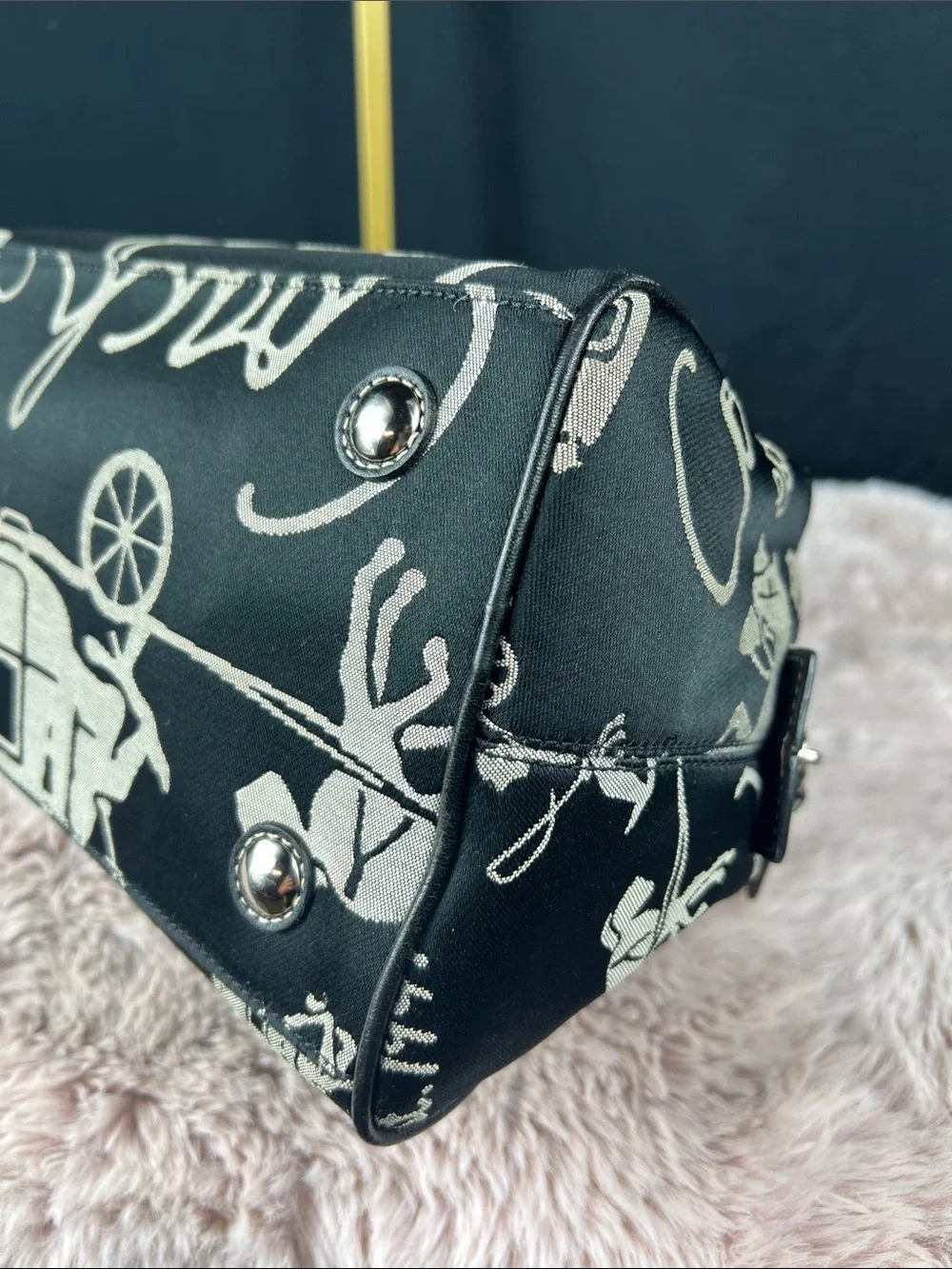 Coach Horse & Carriage Jacquard Satchel Black Leather Handbag F14481 EUC